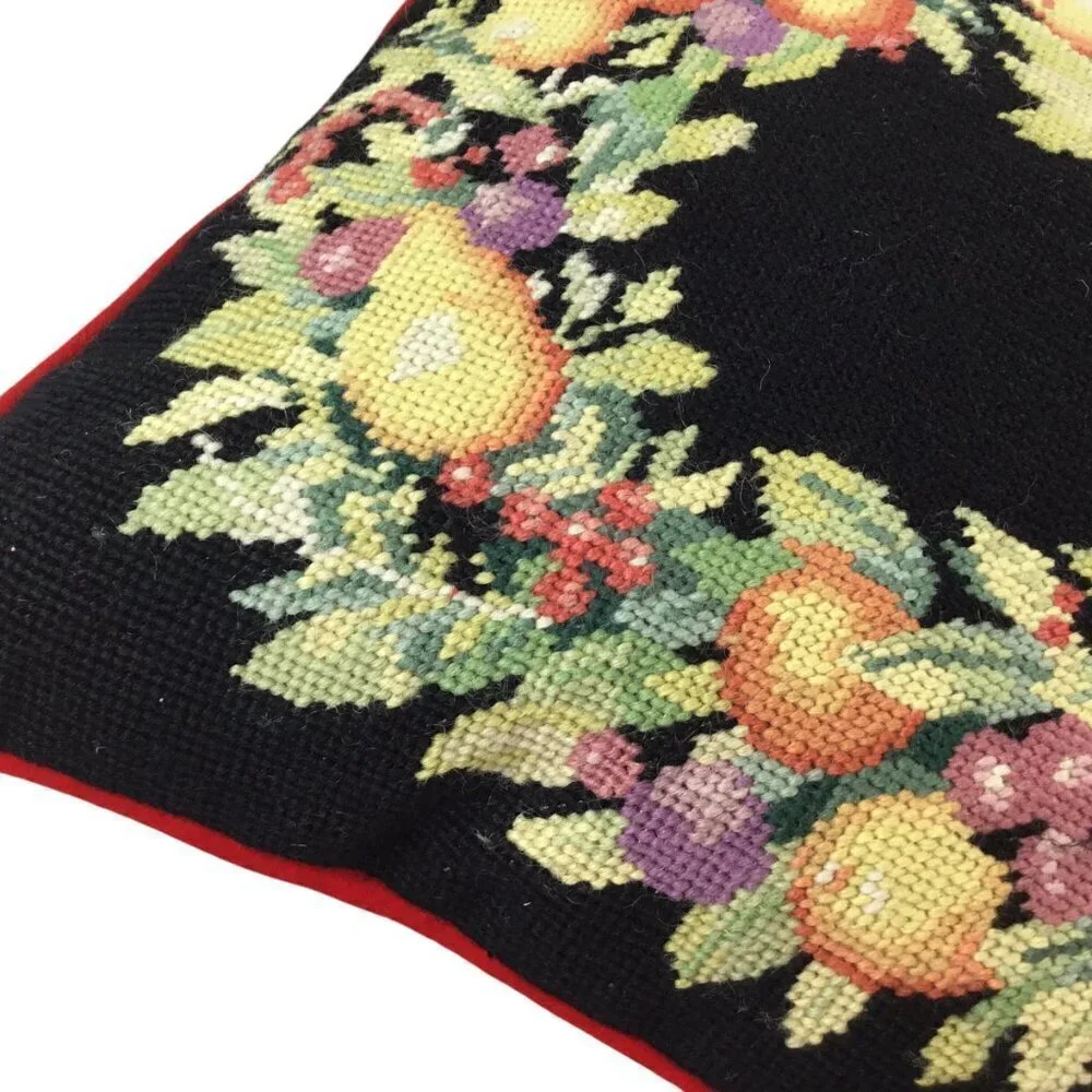 Vintage 1991 Imperial Elegance Needlepoint Pillow Peking Handicraft Floral Fruit